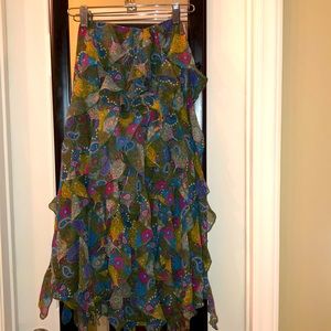 Paisley ruffed and strapless Vera Wang dress
